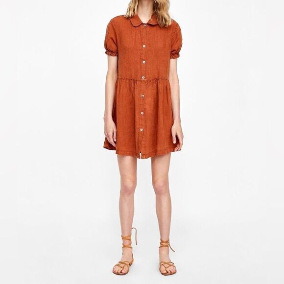 Zara Woman Linen Button Front Dress - Picture 1 of 11